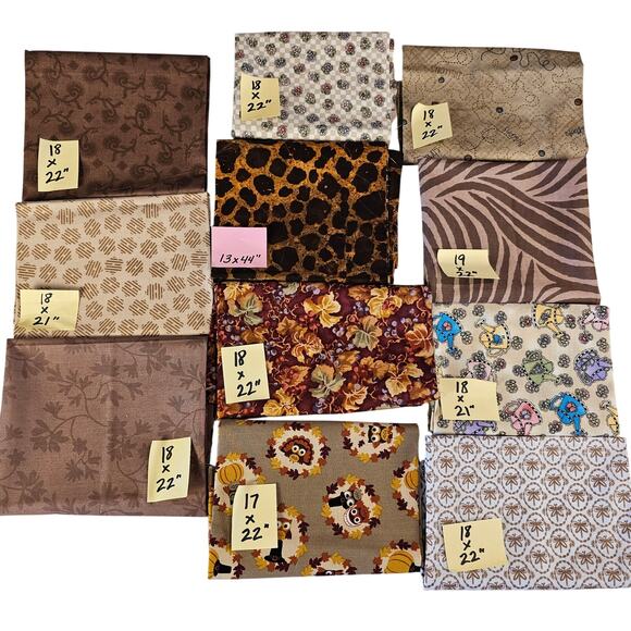 Unbranded Other - Cotton Fabric Assorted Quilt Craft Brown Tan Floral Animal Fall Leaves Lot of 11